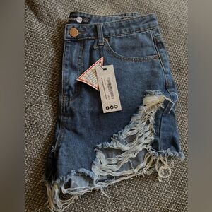 Boohoo Distressed High Waisted Jean Shorts
